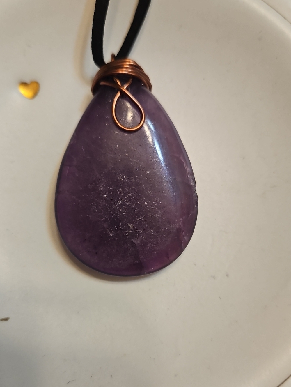 Handcrafted Amythest Teardrop Pendant Necklace with Copper Wrap